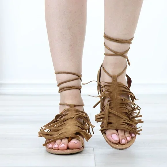 Gray Gladiator Laced-Up Bootie Style Flat Sandals - Picture 8 of 11